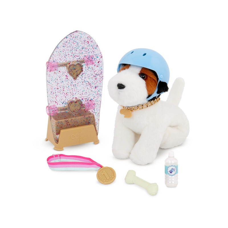 Our Generation 6 Inch Posable Parsons Russel Terrier Pup with Skateboard