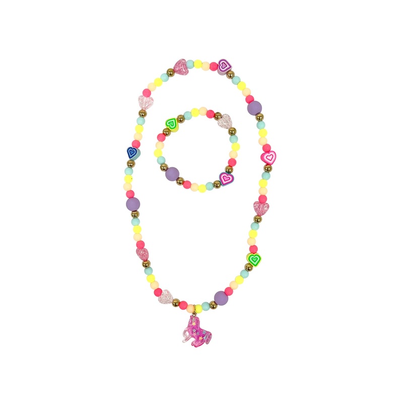 Pink Poppy Unicorn Rainbow Necklace & Bracelet Set