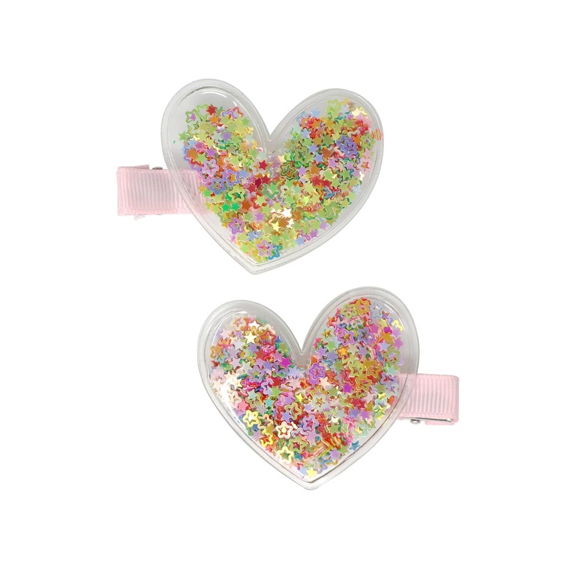 Pink Poppy Hairclip Glitter Shaker Heart