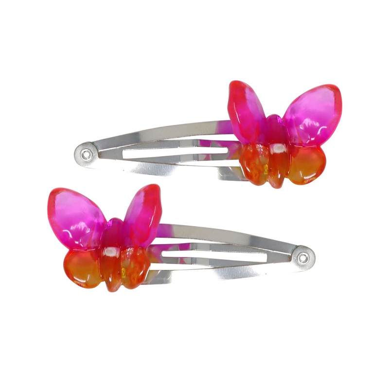 Pink Poppy Rainbow Butterfly Charm Hairclip