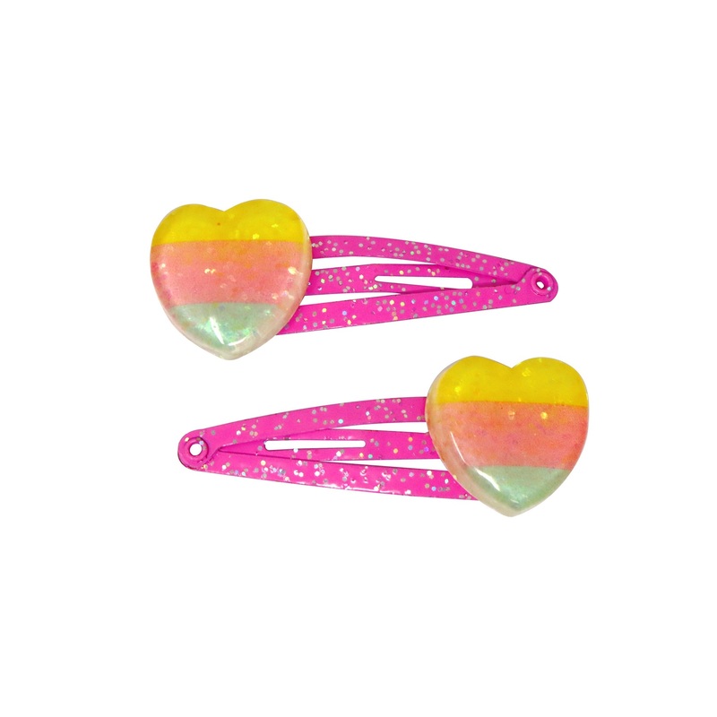 Pink Poppy Rainbow Heart Hair Clips