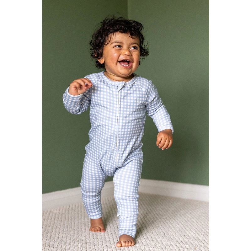 Homegrown Light Blue Gingham Rib Growsuit