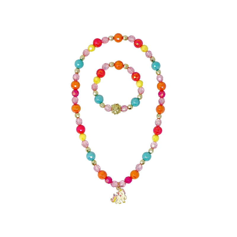 Pink Poppy Unicorn Rainbow Charm Necklace and Bracelet Set