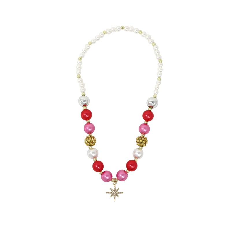 Pink Poppy Christmas Necklace Bracelet with Sparkly Star Charm
