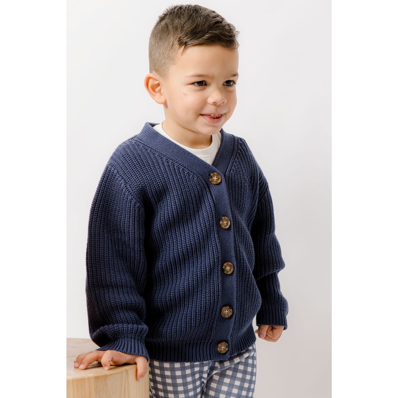 Homegrown Organic Chunky Knit Cardigan Navy