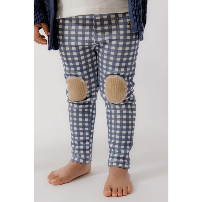 Homegrown Rib Knee Patch Legging Navy Gingham