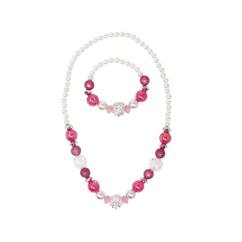 Pink Poppy Necklace Bracelet Sparkly Pink and Pearl Beaded