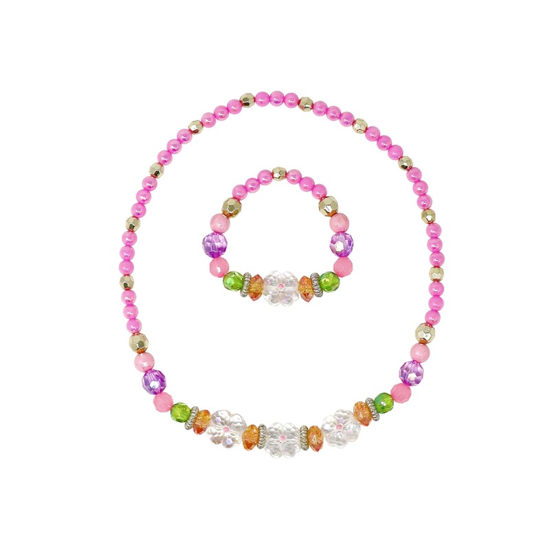 Pink Poppy Pixie Fantasy Flower Stretch Beaded Necklace and Bracelet