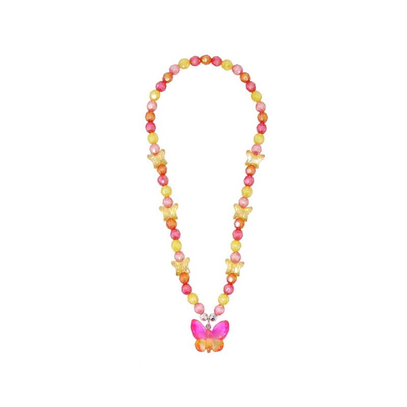 Pink Poppy Rainbow Butterfly Necklace