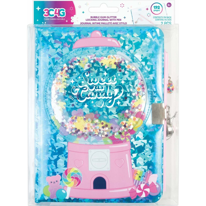 Bubble Gum Glitter Locking Journal with Pen