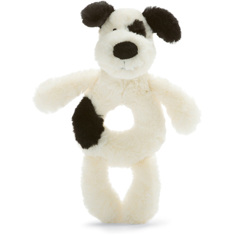 Bashful Black & Cream Puppy Ring Rattle