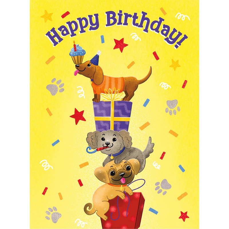 Stacked Dogs Glitter Tall Tri-fold Card