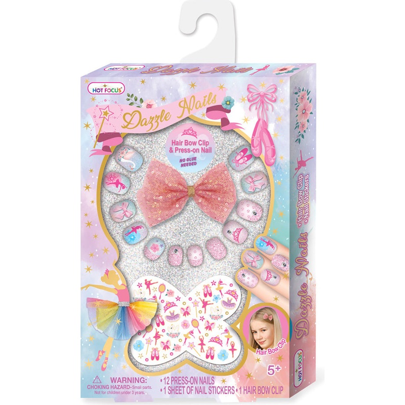 Dazzle Nails + Hair Bow Clip, Ballerina Beauties