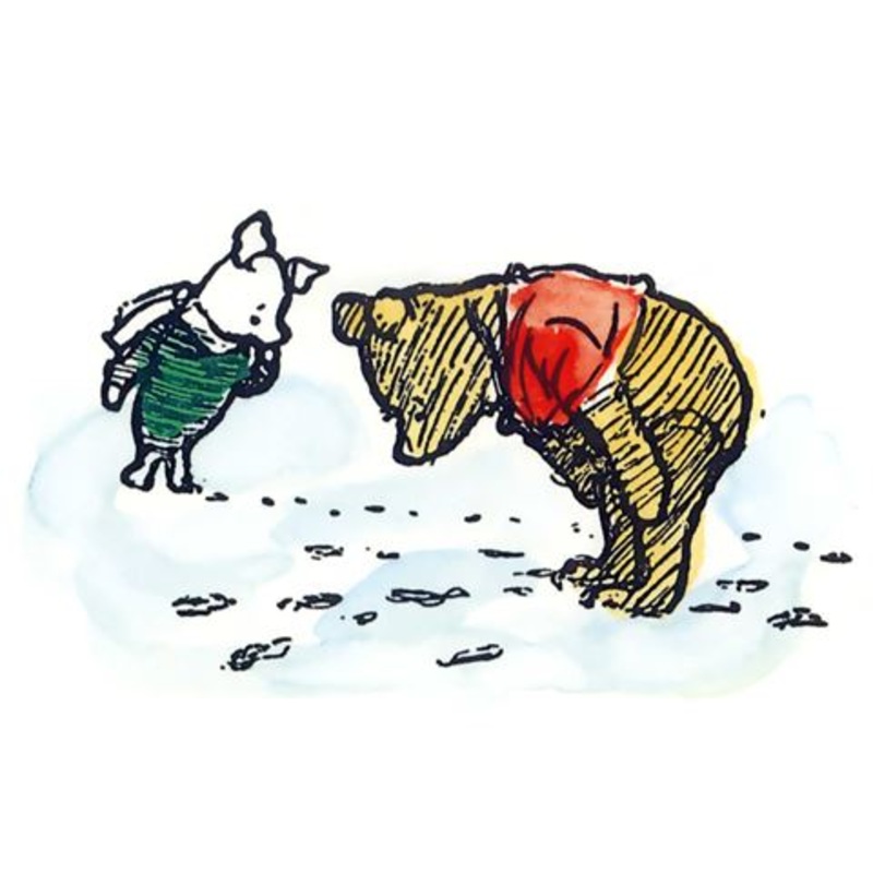 Pooh and Piglet Looking at Footprints