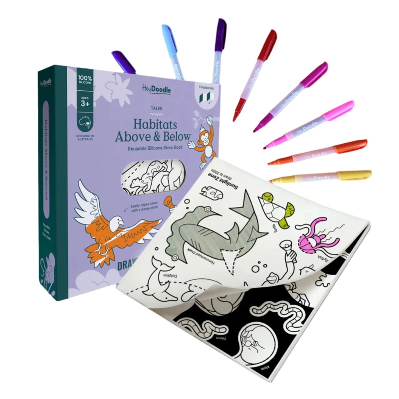 HeyDoodle Reusable Colouring Book - Habitats Above & Below Tales