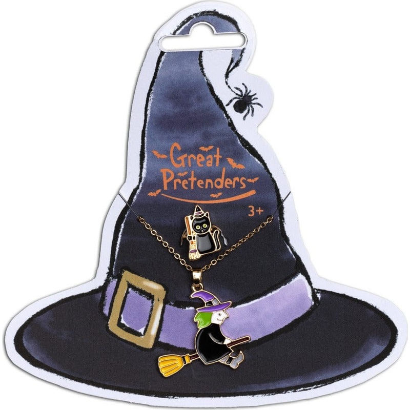 Great Pretenders Witch Necklace with Black Cat Ring