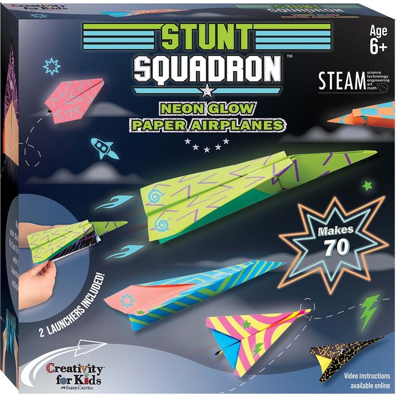 Neon Glow Stunt Squadron Paper Airplanes