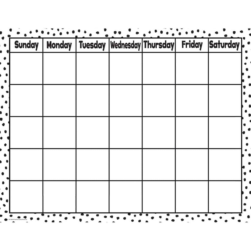 Teacher Created Resources Black Painted Dots on White Calendar Chart